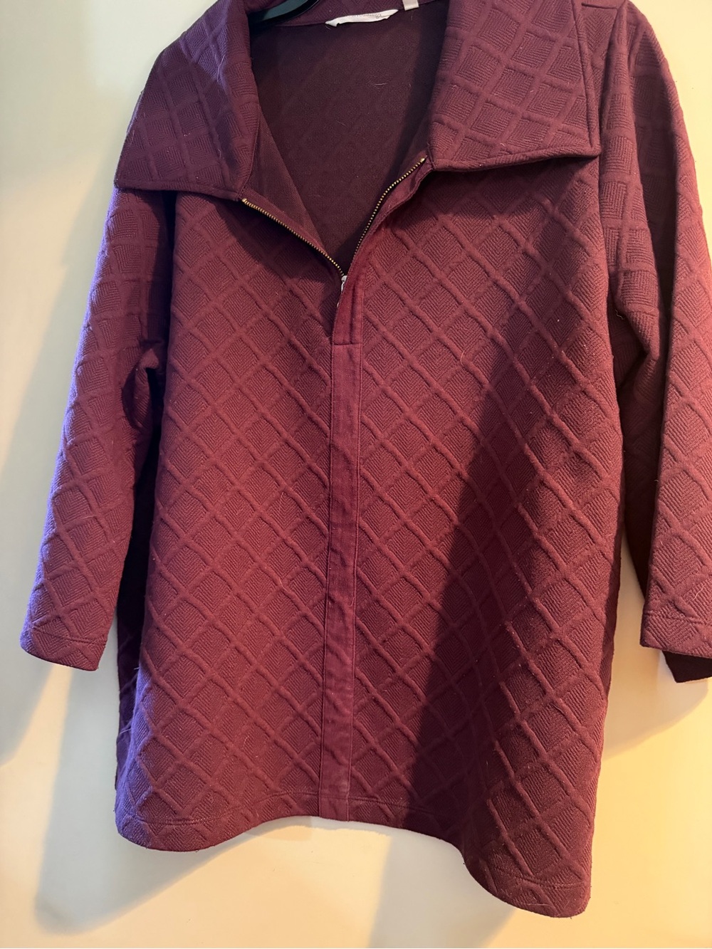 Soft Surroundings Quilted Zip-Front Coatigan in Plum